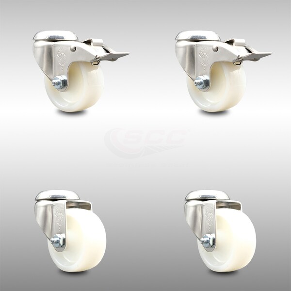 Service Caster 3 Inch 316SS Nylon Wheel Swivel Bolt Hole Caster Set with 2 Lock Brake SCC SCC-SS316BHTTL20S314-NYS-2-S-2 - main